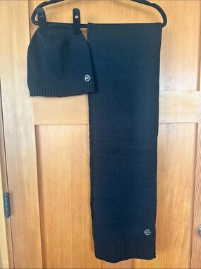 Michael Kors Black Knit Beanie and Scarf Set with Logo Accent